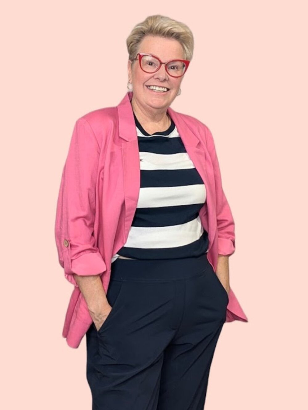Melanie Lyne Pink Linen Blend Blazer - Size 14